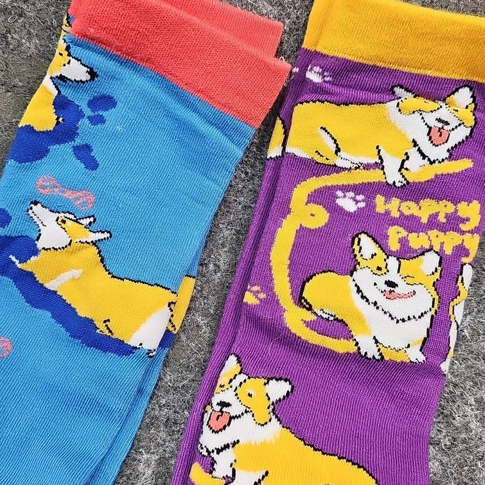 Colorful Corgi Dog Print Socks, 2 Pk, New Without Tag